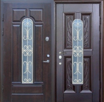 Железная дверь со стеклом с массивом с 2-х сторон ОС-32